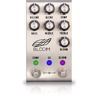 JACKSON AUDIO BLOOM V2 MIDI SILVER PEDAL, MANIPULATES DYNAMICS OF THE INSTRUMENT WITH PRECISE TUNED COMPRESSION, EQ, BOOST AND SUSTAIN CIRCUITS