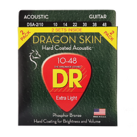 DR DSA-2/10 DRAGON SKIN™ - CLEAR Coated Acoustic Guitar Strings: Extra Light 10-48 (2-Pack) 