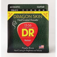 DR DSA-2/13 DRAGON SKIN™ - CLEAR Coated Acoustic Guitar Strings: Light 13-56 (2-Pack) 