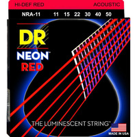 DR NRA-11 HI-DEF NEON- RED COLOURED ACOUSTIC GUITAR STRINGS: CUSTOM LIGHT 11-50